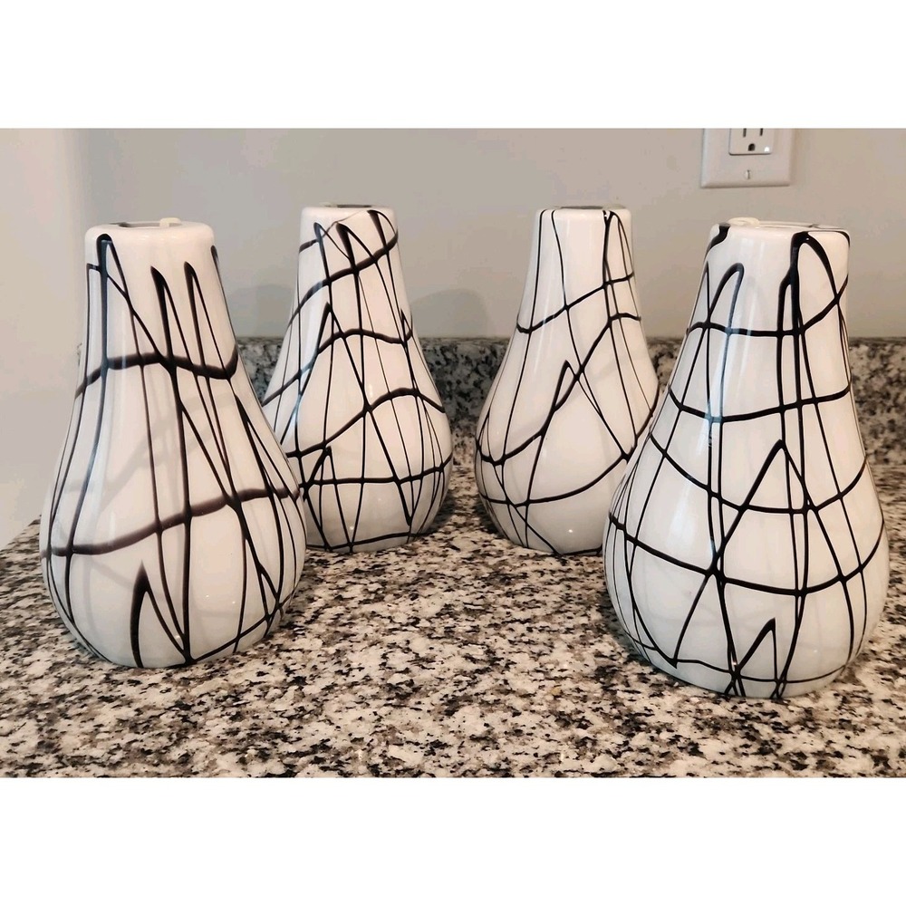 4 Murano Hand Blown Art Glass Lamp Shade In Beautiful White & Black Swirl Paint